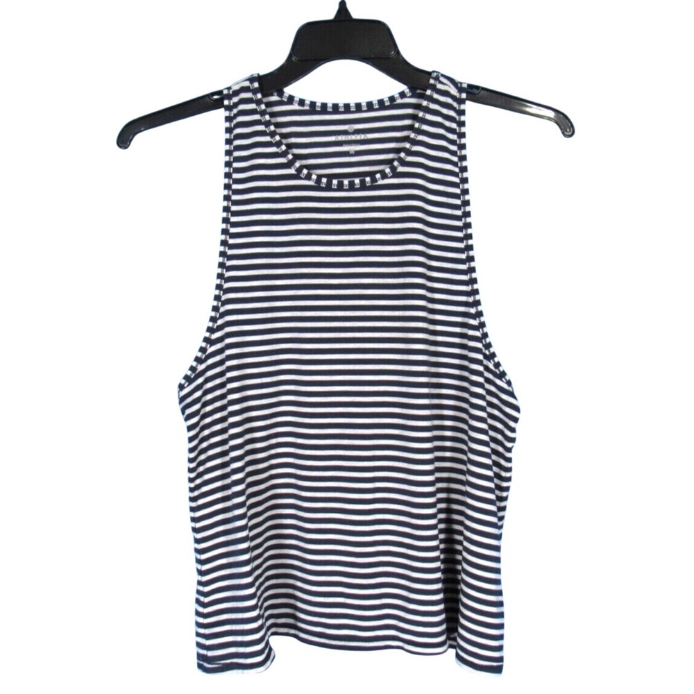 ATHLETA Essence NAVY/GRAY Striped LIGHTWEIGHT Stretch Knit RACERBACK Tank Top M
